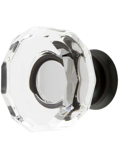 Lowell Crystal-Glass Cabinet Knob - 1 3/8 inch Diameter in Matte Black.